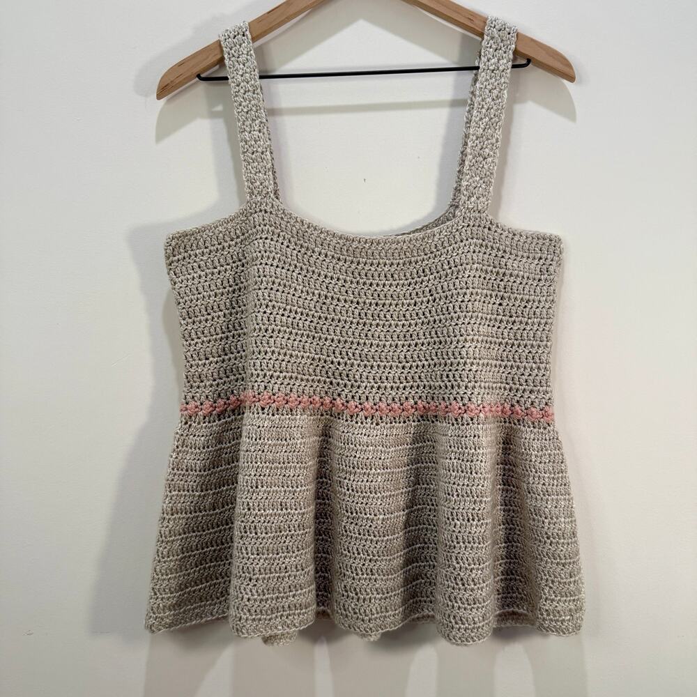 Handmade Crocheted Babydoll Tank Top Large Taupe Pink